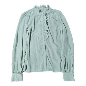 Sezane Chloe Shirt Blouse 100% Silk, Light Green, Size 40 (US 8) Button Up M